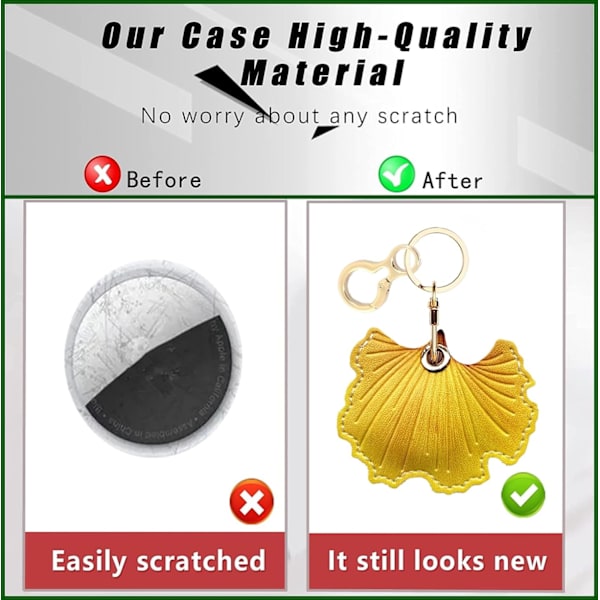 Læder nøgleringholder etui kompatibel med Apple AirTag, sød beskyttende Air Tag cover med nøglering, anti-scratch finder GPS tracker etui til Ginkgo Leaf