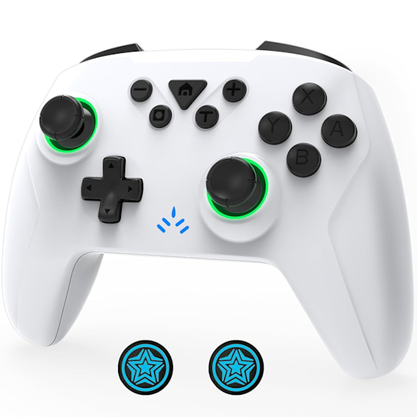 Switch-kontroller, trådlös pro-kontroller för Nintendo Switch/Lite/OLED, trådlös Switch-kontroller med 8 LED-lampor/Turbo/Dubbel vibration/6 Gyro Ax Off-white