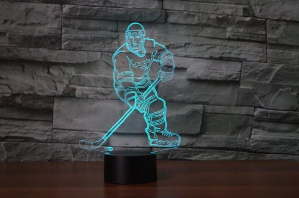 3D Ishockey Spiller Natlampe USB Touch Switch Dekor Bordlampe
