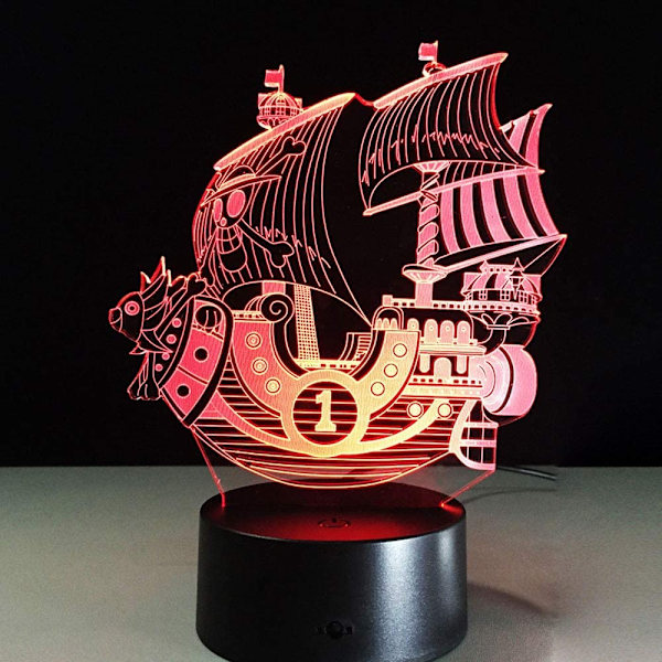 3D LED Piratskip Optisk Illusjon Sensor Nattlys med