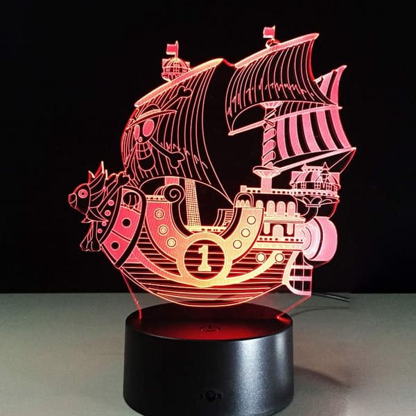 3D LED Piratskip Optisk Illusjon Sensor Nattlys med Smart Berøring