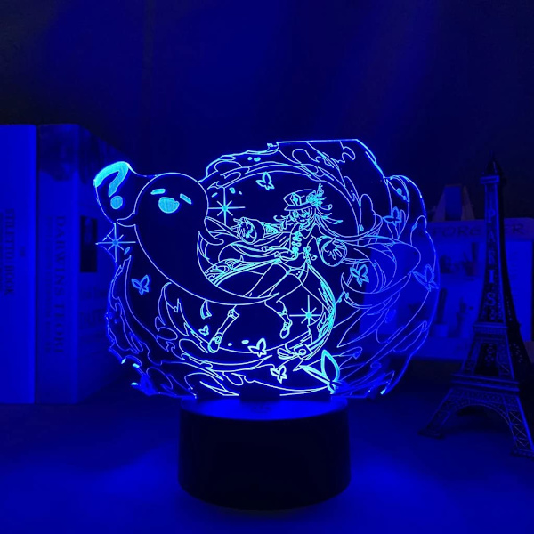 Genshin Impact Hu Tao lampa Spellampa 3D LED Nattlampa 16 Färgväxlande Bordlampa