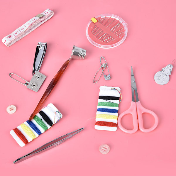 Bärbar symaskin nålar kit låda tråd sy broderi kit hem arrangör