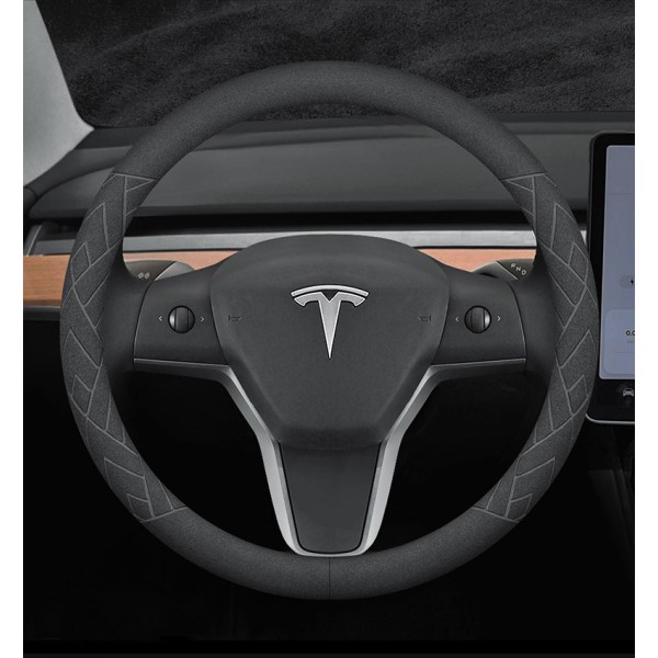 Passer til Tesla ModelS ModelY ModelX Model3 vinterrattdeksel - rund semsket skinn - uten fargekode - 38cm/1 pakke