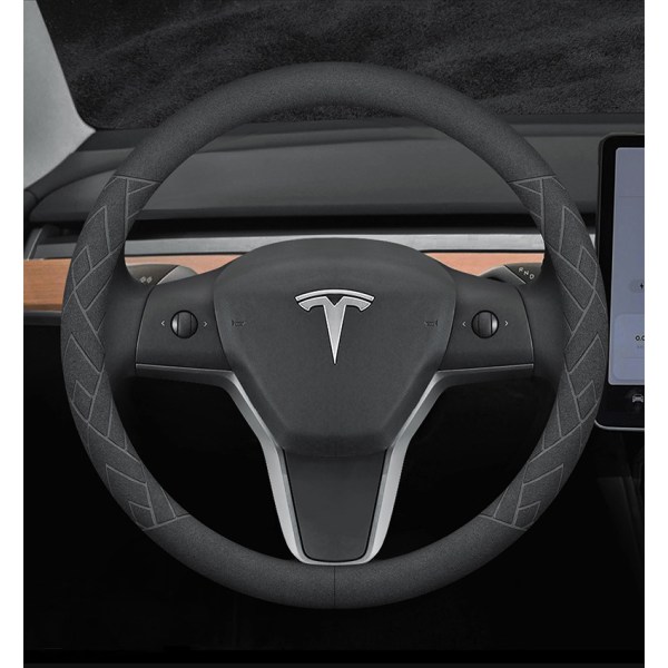 Passer til Tesla ModelS ModelY ModelX Model3 vinterrattdeksel - rund semsket skinn - uten fargekode - 38cm/1 pakke