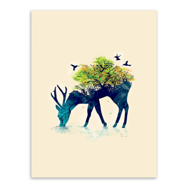 Kreativt träd och älg väggkonst Canvas print affisch, enkel kreativ akvarell A