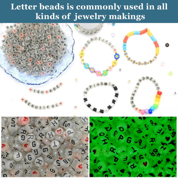 500 PCS Letter Beads, Glow in The Dark, 4x7 mm Acrylic Beads, Vowel Letter E Beads, Alphabet Beads, Round Letter Beads for Bracelets (Letter E)