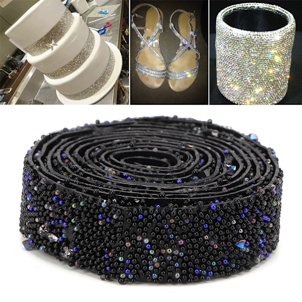 1 Yard Delikat Glansig Kristall Paljetter Pärlband Kristall Band Trim DIY Hantverk (Svart)