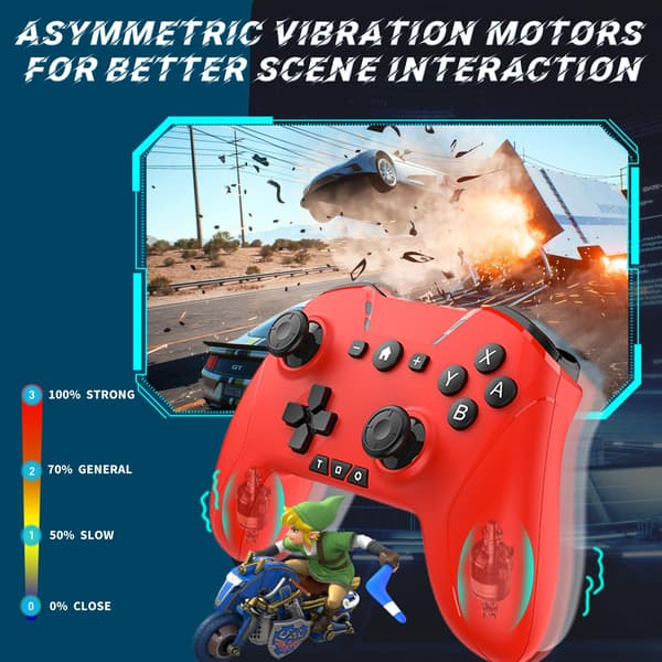 Bluetooth-controller til Switch/Mac/PC/Steam/mobiltelefon/iOS/Android//TV/iPad/bord/Apple Arcade MFi-spil, switch pro-controller trådløs med Adju Red