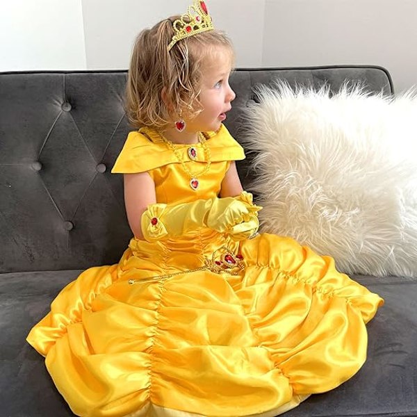 Prinsessklänning för flickor, kostymer, Halloween, cosplay, födelsedagskläder, gul 130