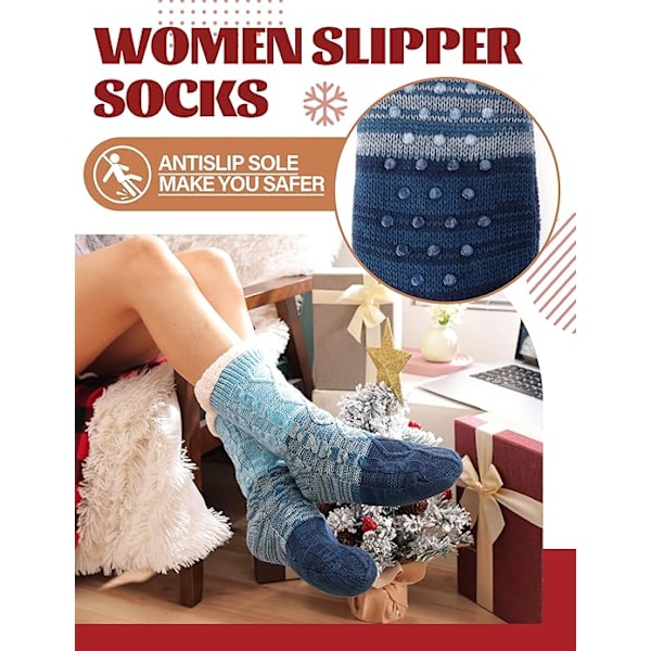 Dame Slippersokker Antislipp Fuzzy Fluffy Tykke Varme Hyttekoselige Komfortable Myke Fleece Hjemmegrep Sokker Blue