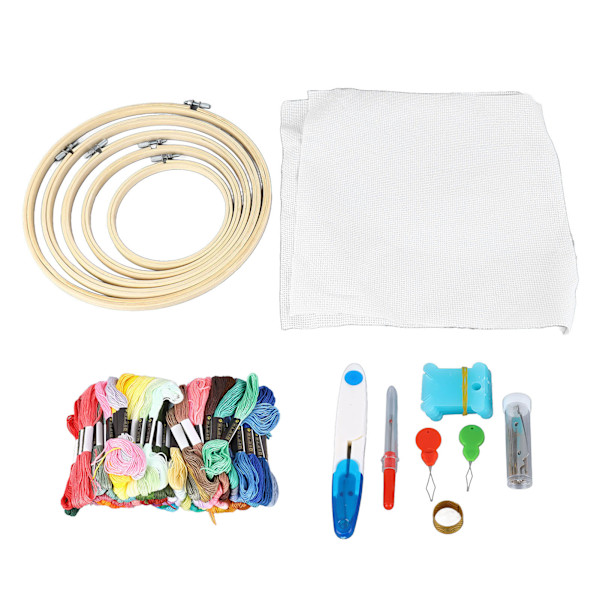 Broderikit med 5 broderiram 100 färgade trådar 2 broderityg Broderistartkit för vuxna nybörjare
