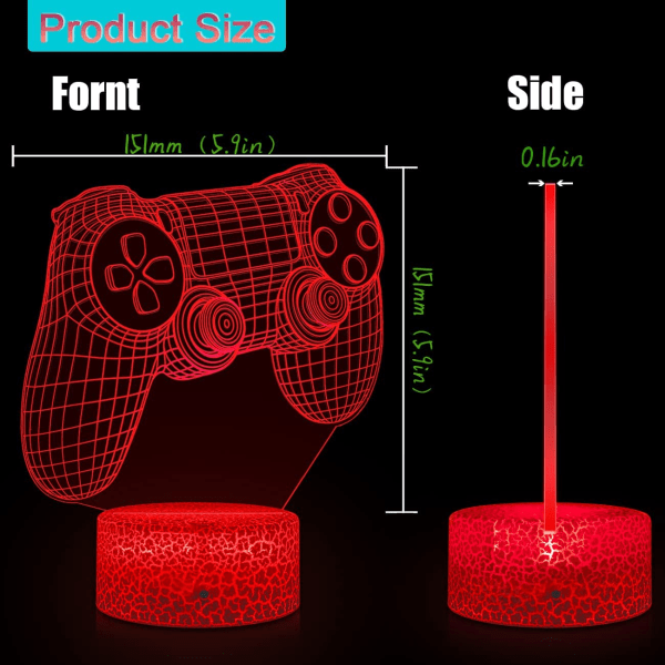 Spelkontroll 3D Nattlampa Vänlighetslampa, Barn Gamer Rum Dekoration/16 Färgbyte/Dimbar Ljusstyrka/Fjärrkontroll & Touchkontroll