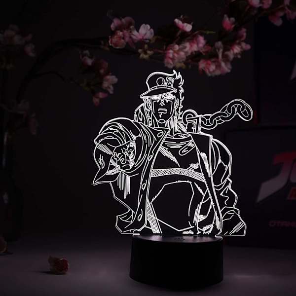Jotaro Kujo Otaku Lampe – JoJo's Bizarre Adventure – Anime Lampe Figur Nattlys, 16 Farger RGB LED – Fjernkontroll