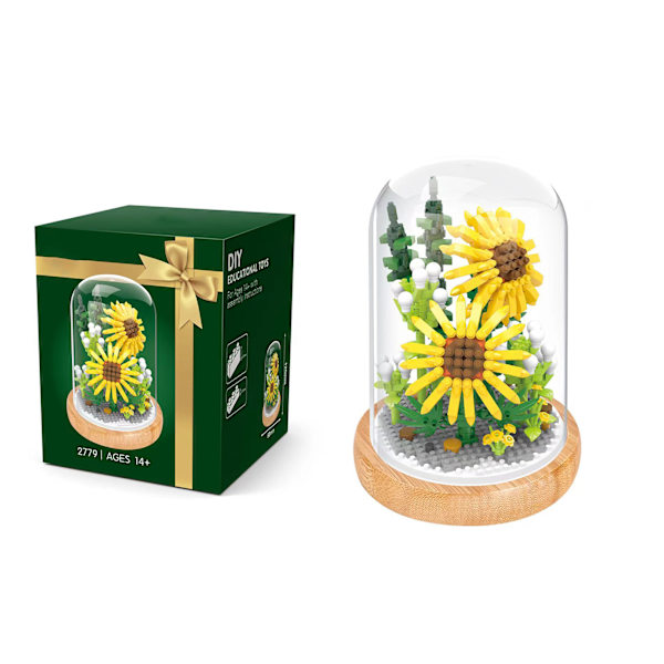 Växtbyggstenar Miniatyr DIY Byggstenar Bukett Krukväxter Prydnader Dekoration Leksaker med Skyddande Överdrag Sunflower