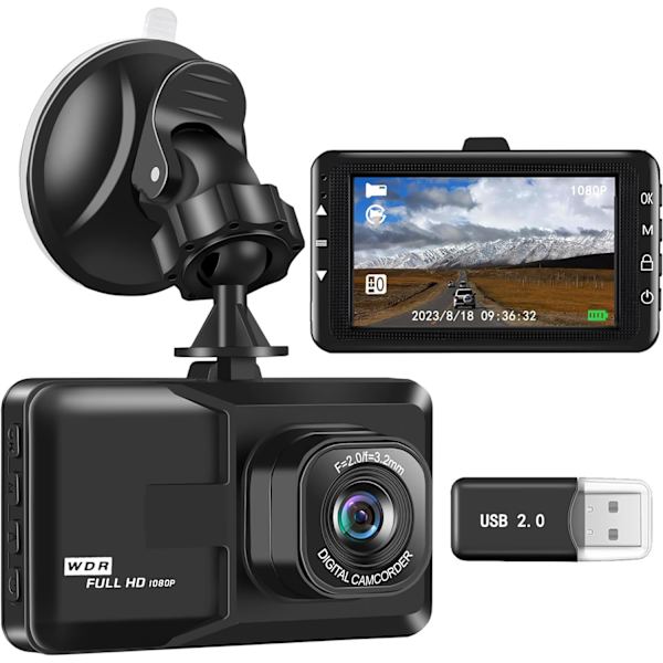 Auton kojelautakamera, Dashcam 1080P FHD Dash Cam Etu 3 tuuman näytöllä Kojelautakamera 120° laajakulmalla, Super Night Vision, Loop-tallennus, Motio