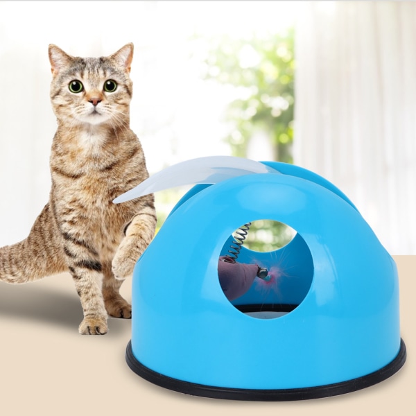 Pet Cat 360 Degree Rotation Catching Playing Toy Interactive Game Plate with Mouse Catmint Blue