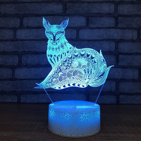 3D Ræv Natlampe Bord Skrivebord Optisk Illusion Lamper 7 Farver