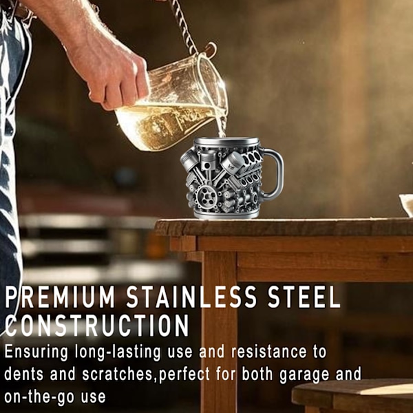 Personlig Rostfri Mugg - V8 & V6 Motor Design, 44 cl Handgjord Hållbar & Stilren, Perfekt för Bilentusiaster (V8) v6