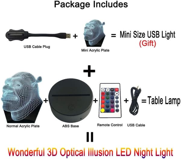 Tegneserie 3D-effekt Shrek Forever After Lampe 3D Optisk Illusjon