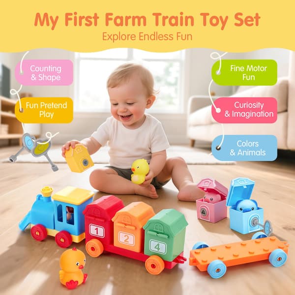 hahaland Montessori Farm Train Set, Småbørnslegetøj til 2-3-årige