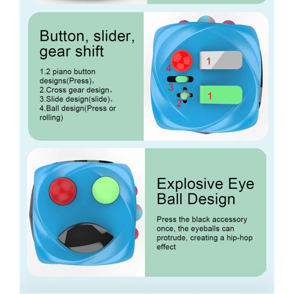 Anti-Stress Fidget Terning Legetøj - Fingerspids Dekompression Sensorisk Legetøj til Autisme, Angst & Stresslindring Blue