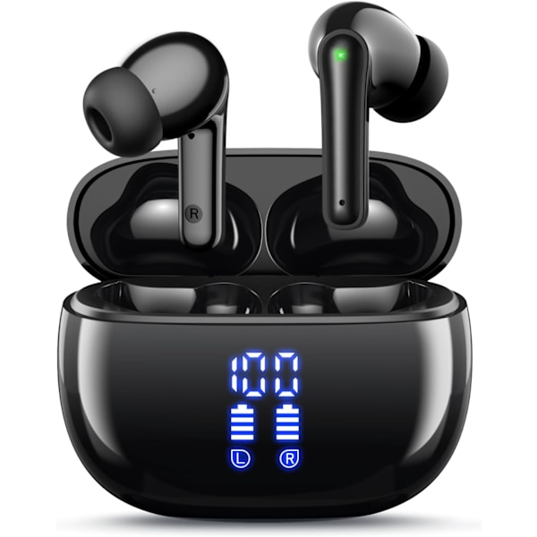 Langattomat nappikuulokkeet Bluetooth-kuulokkeet, 40 tunnin toistoaika Stereo IPX5 vedenpitävät nappikuulokkeet, LED-virranäyttö Langattomat nappikuulokkeet mikrofonilla Black