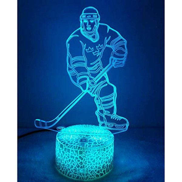 3D Ishockey Spelare Nattlampa Bordsskiva Optisk Illusion Lampor 7 Färgväxlande Ljus LED Bordlampa Jul Hem Kärlek Födelsedag Barn Barn Dekoration
