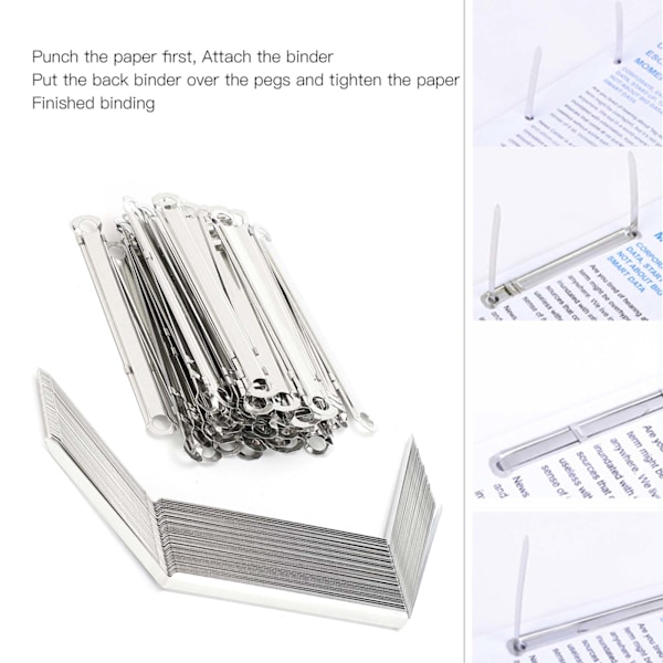 50 kpl Tiedosto kiinnittimet 2-reikäinen Rauta Bindeklipsi Paperi Prong Kiinnitin Sidontakiinnike 80mm Reikäväli 350 arkkia A4-paperia varten
