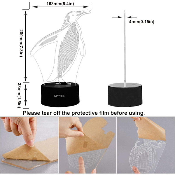 Penguin Visual 3D Lamp Illusion 2D Nattlampa Xmas Chirstma