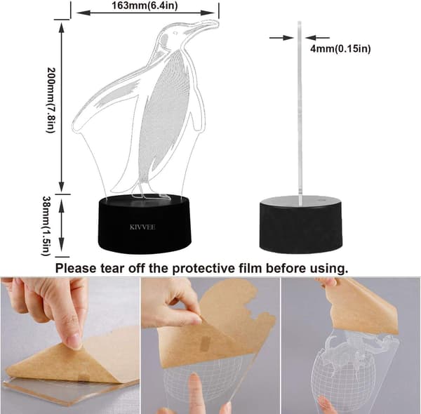 Pingvin Visuel 3D Lampe Illusion 2D Natlampe Jul