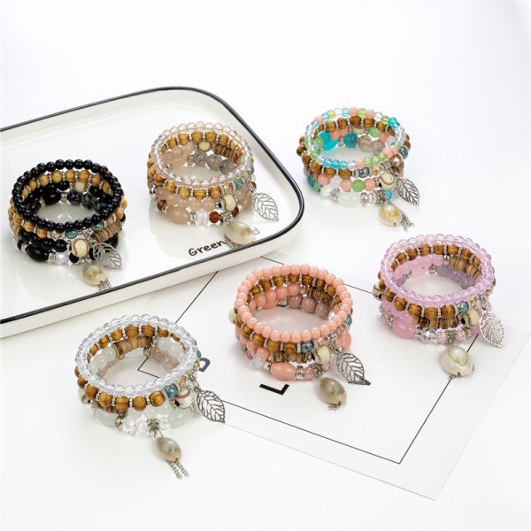 6 Set Bohemian Armband, Kristallpärlade Armband, Charm Str