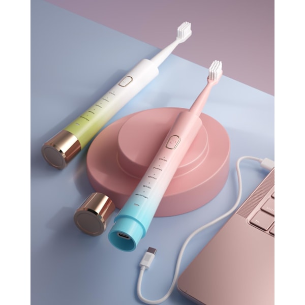 Gradient Genopladelig Sonisk Elektrisk Tandbørste til Voksne, 5 Tilstande med Smart Timer, 8 Udskiftelige Børstehoveder med Bløde Børstehår, Perfekt til Hjemmet, Rejser Pink