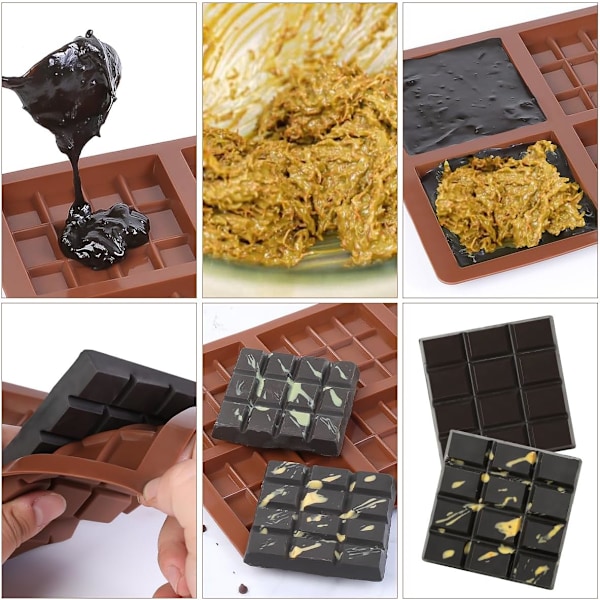 Chokoladebarforme Deep Silikon Bryd-Fra Chokolade Non-Stick Protein og Energibarform Kvadrat Tyk Slikbarform Voks Smelteform 2 Pak