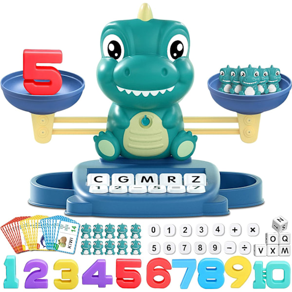 Dinosaur Matematik Balance Legetøj til Drenge og Piger - Montessori Matchende Bogstav Legetøj til Børn, Læringsmæssig Børnehave Førskole Tidlig Læring, Fødselsdagsgave Advanced Green