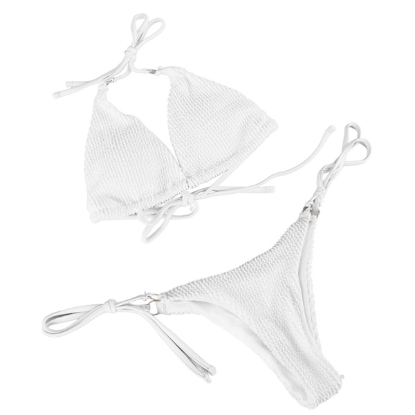 Crisscross Bikini Sæt Binde Side Ren Farve Kvinder 2 Dele Badetøj Badedragt til Sommer Strand Svømning Hvid M