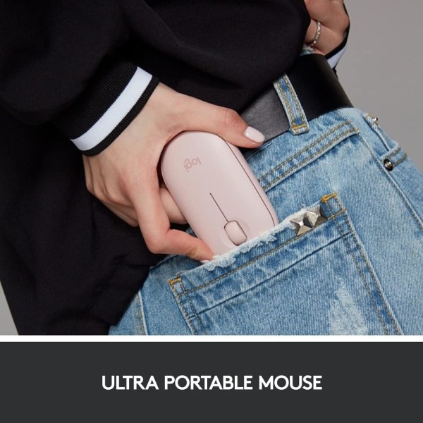 Logitech M350 Pebble trådløs mus med Bluetooth eller 2,4 GHz-mottaker, stille, slank datamus med stille klikk Pink
