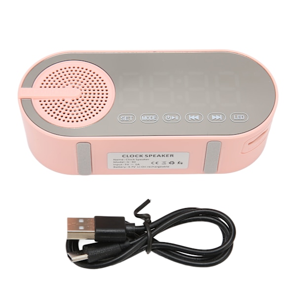 Digital klocka med Bluetooth-högtalare, LED-spegeldisplay, FM-radio, liten väckarklocka med dubbla alarm för sovrumskontor