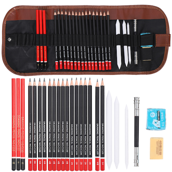Skiss Pensel Set Konst Ritverktyg Kol Eraser Penna Gardin Förlängningsverktyg Skolmaterial