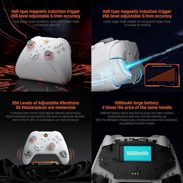 PC-controllere, BIGBIG WON Gale trådløse controllere, bevægelsessigte, Hall-aftrækker, 4 brugerdefinerede knapper, PC-app-spilcontrollere til Switch/PC/iOS/Android White
