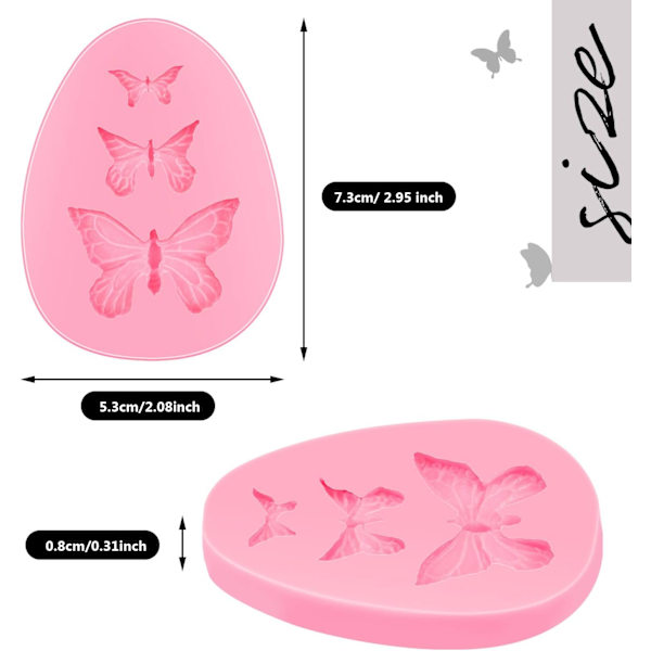 2 stk Butterfly Silikonformer Fondant Kake Baking Mold Cupcake Dekorasjonsverktøy Butterfly Formet Sjokoladebrett for Hjemmelaget Kake DIY Polymer Clay