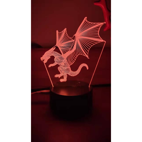 3D Brann Dinosaur Nattlys Illusjon Soverom Lampe med USB