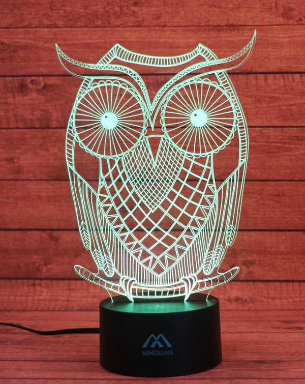 3D Ugle Natlampe Dyr 7 Farver Fantastisk Optisk Illusion