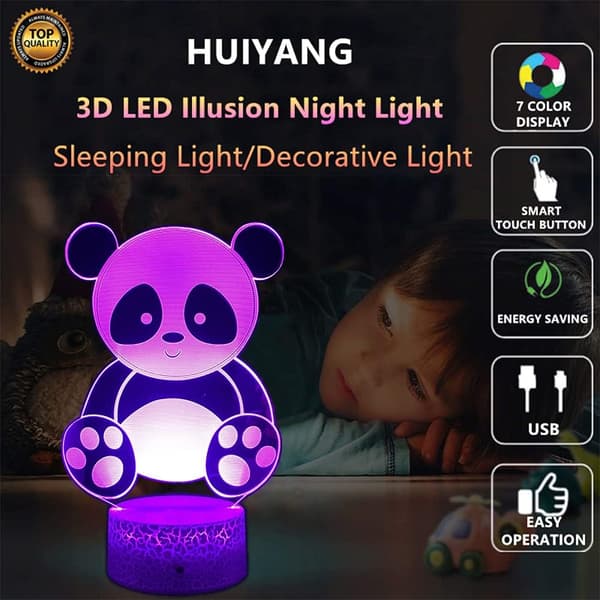 Sød Kæmpe Panda Natlampe, 3D Illusion Lys, LED Soveværelse D