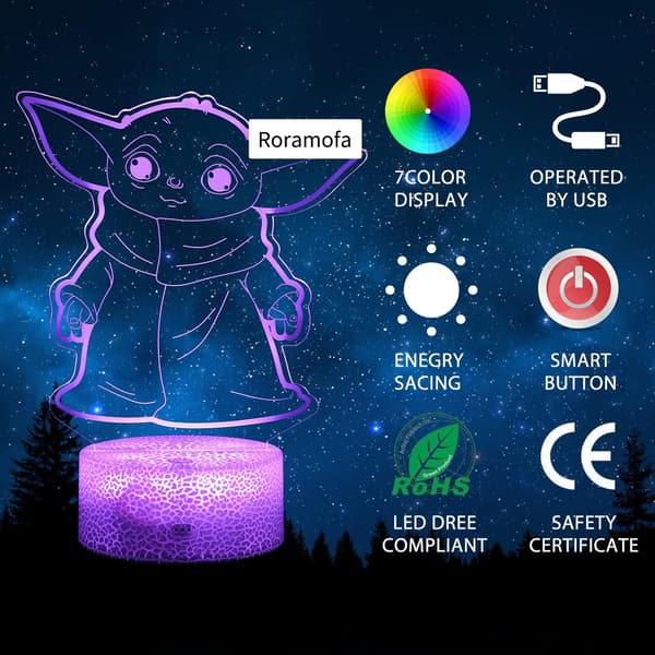 3D Natlampe, Hologram Effekt Led Illusion Bordlampe, Rem