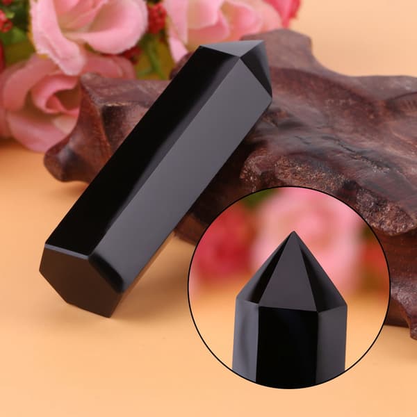 1 stk. Naturlig sort obsidian krystal sten spids helbredende hexagonal stav søjle