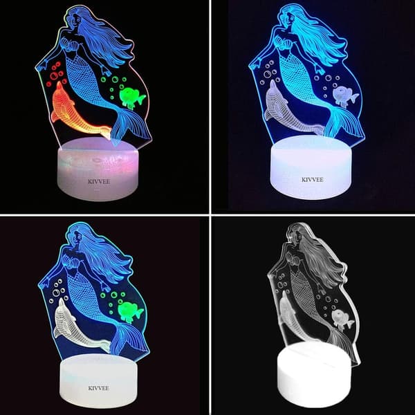 Havfrue 3D Nattlys Illusjonslampe Visuell Bordlampe Dynam