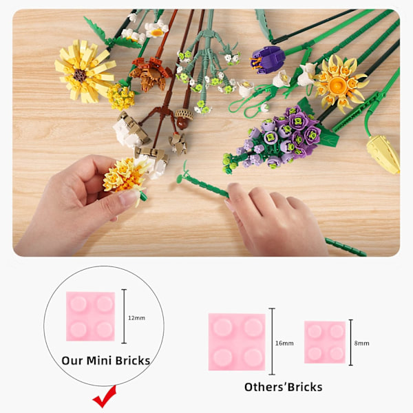 Mini-Lego Blombukett Byggset, Konstgjorda Blommor, DIY Unik Dekoration Hem, 534 Bitars Botanisk Kollektion för Tjejer 6-18 År