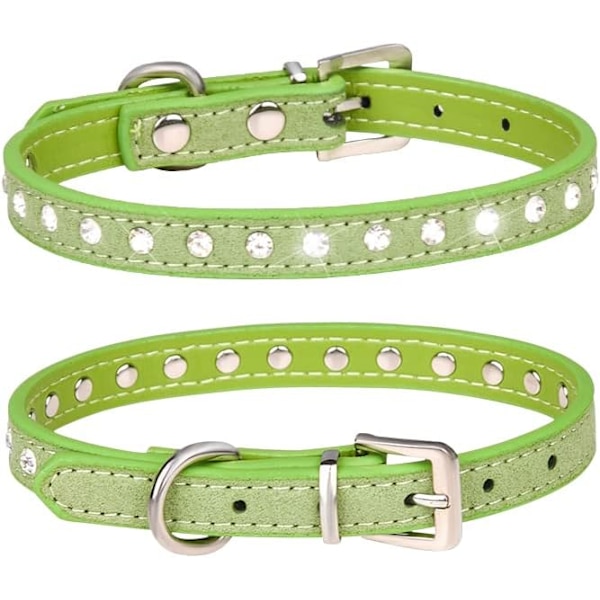 Valphundhalsband med kristalldiamant färgglad bling flickvalp små hundkatt halsband (S, grön) Green S