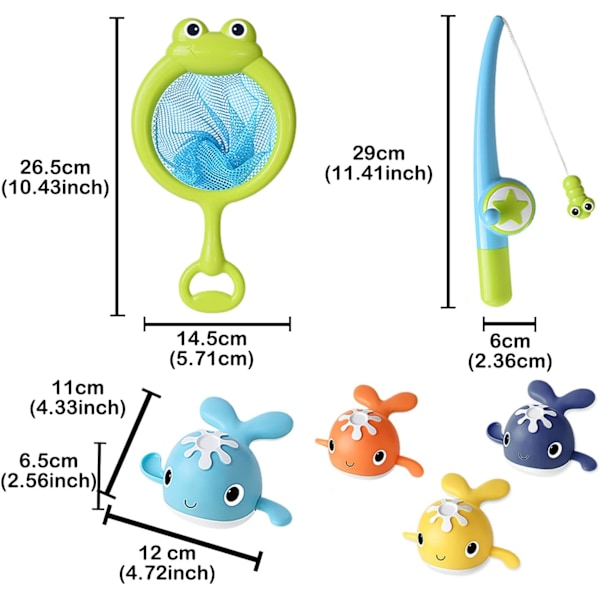 Badelegetøj til Børn, Magnet Fiskeleg Badelegetøj til Børn 1-3 4-8 År Gamle Drenge Piger, Legetøj til Børn, 4 Optrækkelige Hval Vandbrus Legetøj & 1 Fiskespind & 1 Net